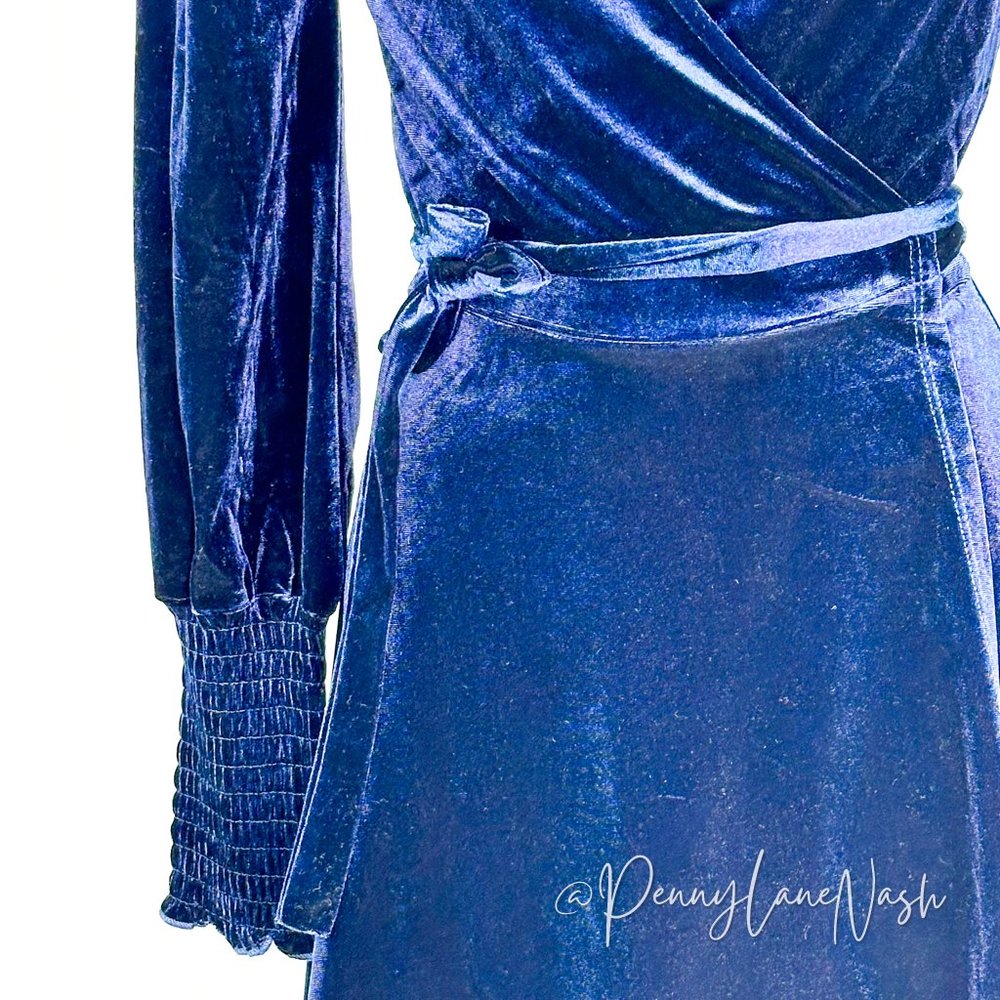 NWT Francesca's Erin Velvet Wrap Mini Dress Blue - Picture 5 of 13